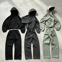 Ensemble sweat à capuche et pantalon de survêtement pour homme en coton bouclette épais, coupe oversize, hiver, effet délavé soleil, 500 g/m², imprimé, délavé à l'acide, effet vieilli