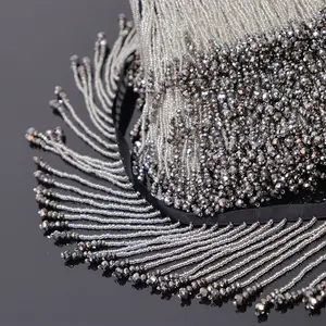 Handmade beaded tassels Silver glass hanging beads lace trim accessories