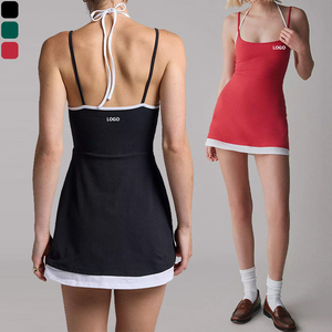 XW-QS5138C wanita warna memblokir tali rok menggantung tanpa lengan Padded tenis pakaian olahraga ramping kebugaran Gym Activewear gaun pendek - Product Image 1