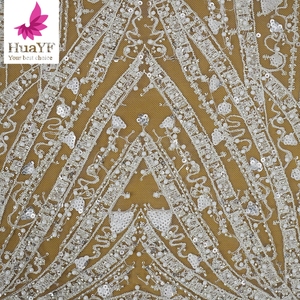 HY2080 tela de encaje de tul bordado elegante con cuentas blancas africanas malla austriaca de gama alta para vestido de fiesta de boda - Product Image 3
