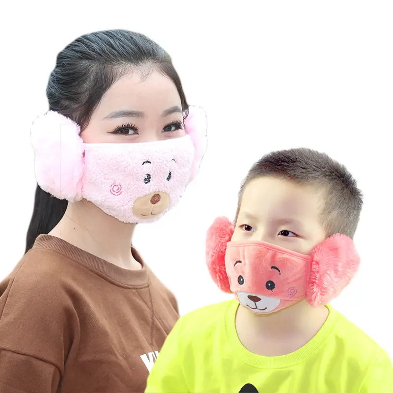 Winter Nieuwe Stijl Cartoon Katoen Kids Gehoorbescherming Maskers Mode Gezichtsmasker Kinderen Beer Dier Fleece Masker