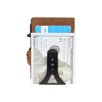 Portefeuille en cuir PU Crazy Horse avec boîte en aluminium, ultra fin, porte-cartes, compartiment à billets, pour homme, usage quotidien professionnel, OEM