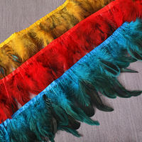Frange de pompons en plumes de coq teintes violettes, bordure en tissu Yong pour accessoires vestimentaires, décoration de chapeaux, artisanat de carnaval, lot en gros