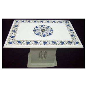 Mesa de conferencia con incrustaciones de mármol blanco - Product Image 1