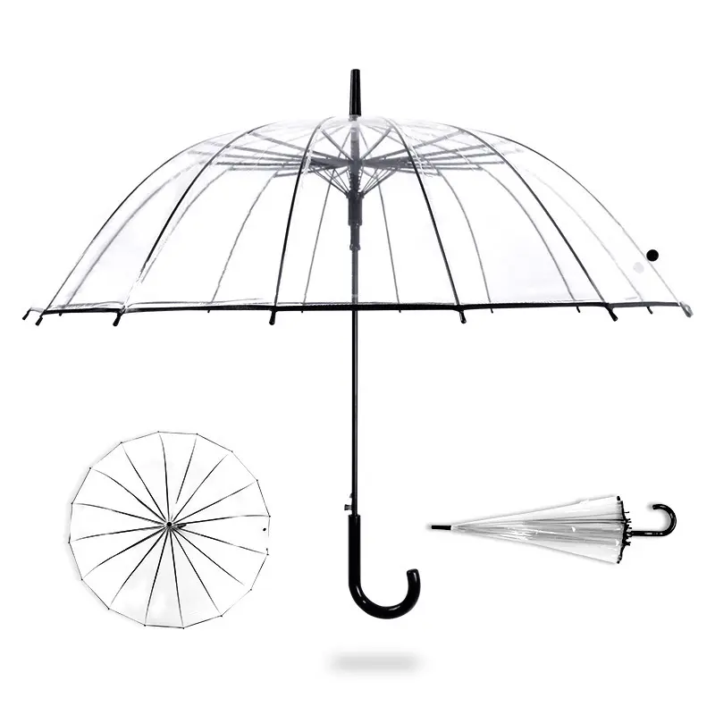 Paraguas promocional de fábrica de alta calidad personalizado al por mayor forma de cúpula boda paraguas transparente con impresión de logotipo