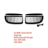 BMW 3 Serisi E90 E91 Pre-LCI 05-08 için Parlak Siyah LED Ön Tampon Izgarası, Böbrek Izgarası Yedek Kaplama Aksesuarı