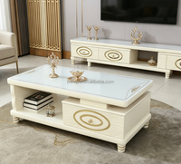 Ensemble meuble TV et table basse haut de gamme, luxe léger, verre moderne, salon, chambre, villa, hôtel, meuble TV