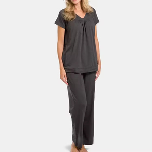 Organic Cotton Women's Pyjamas Long Sleeve <strong>Sleep</strong> <strong>Tee</strong> &amp; Pant Pajama Set Custom Jersey Women Homewear Sets Womens Clothes - Product Image 3