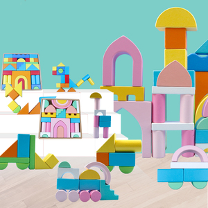 प्रारंभिक शैक्षिक रंगीन स्टैकिंग खिलौने लकड़ी के महल पत्थर पत्थर निर्माण कौशल के लिए रंगीन भवन ब्लॉक - Product Image 2