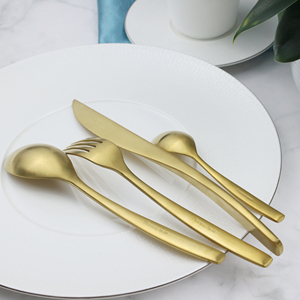 Juego de cuchillos y tenedores de acero inoxidable 304 con mango pesado de lujo dorado <span class=keywords><strong>mate</strong></span> de estilo europeo, <span class=keywords><strong>vajilla</strong></span> para hotel - Product Image 2