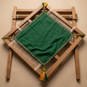 Camino de mesa de tela bohemia verde con borlas, decoración rectangular para el hogar, para sala de estar, uso en interiores - Product Image 1