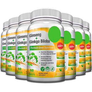 Suplemen Herbal <span class=keywords><strong>Ginseng</strong></span> Organik Tablet Suplemen Energi Ekstrak <span class=keywords><strong>Ginkgo</strong></span> <span class=keywords><strong>Biloba</strong></span> Mendukung Perawatan Kesehatan Otak - Product Image 1