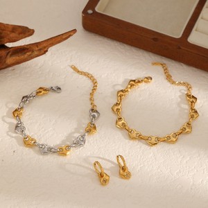 Stainless Steel Heart Shape <b>Bracelet</b> 18k Gold Finish Unisex Everyday Wear Jewelry <b>Set</b> - Product Image 3