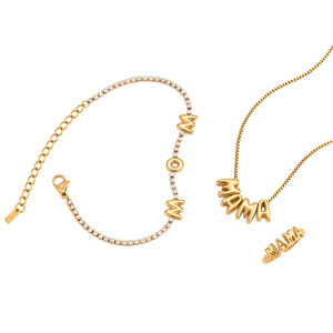 Collier Songfu Nouveau Style <span class=keywords><strong>Chic</strong></span> Français Fête des Mères <span class=keywords><strong>MAMA</strong></span> en Acier Inoxydable Plaqué Or 18K avec Zircon Cubique, Bijou Exquis de Luxe Léger pour Femme - Product Image 5