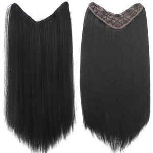 Extensions de cheveux longs et raides de marques nationales, 45cm 60cm 70cm, densité 200%, noires, extensions à clipser en une seule pièce - Product Image 1