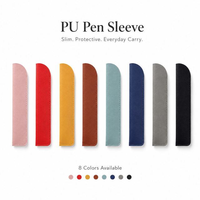 Custom Logo PU Leather Pen Sleeve Slim Single Pen Pouch Case for Business Gift Office School Supply Multi Colors Pen Holder