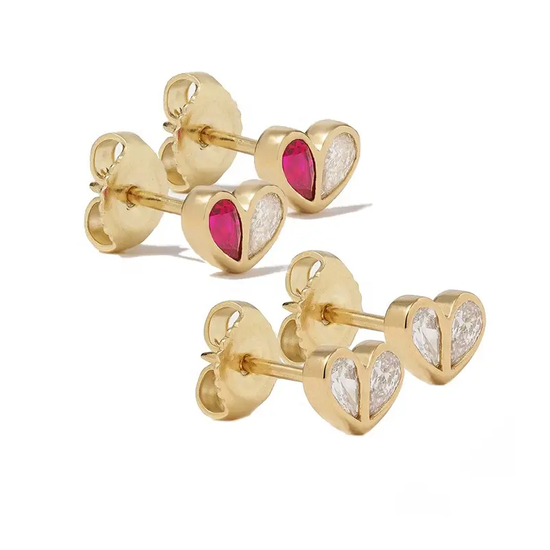 Gemnel understated minimalist style s925 18k gold plated diamond or ruby teardrops sweetheart stud earring for daily life