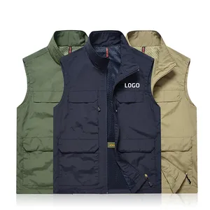 High Quantity OEM Sleeveless Men Vest Jacket Utility Multi Pocket Cotton Polyester Men Cargo Vest Work Men's Vest