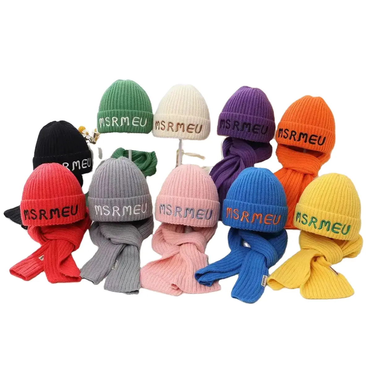 Buon Natale Ruimantike nuovo arrivo per bambini ricamo invernale caldo lavorato a maglia morbida per bambini set cappello berretto