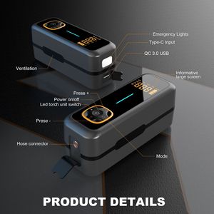 เครื่องเติมลมยางแบบพกพา 12V จอแสดงผลดิจิตอล LED กระบอกสูบเดี่ยวสำหรับรถยนต์รถจักรยานยนต์จักรยานจักรยานไฟฟ้า - Product Image 3