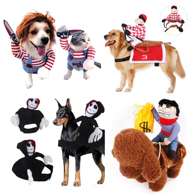 Cartoon Pet Cowboy Riding Dress Up Puppy Pet Clothes for Dogs Warm Pets Dog maglione costumi Cospaly Halloween Dogs Clothes