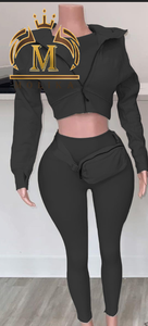 कस्टम शीतकालीन महिला फसल हुड जैकेट + शर्ट शीर्ष + लेगिंग तीन टुकड़े सेट कसरत जॉगर्स तीन टुकड़े सेट महिला आउटफिट - Product Image 3