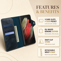Étui de téléphone portefeuille en cuir véritable de luxe gaufré multicolore pour les séries S25 S26, antichoc en TPU