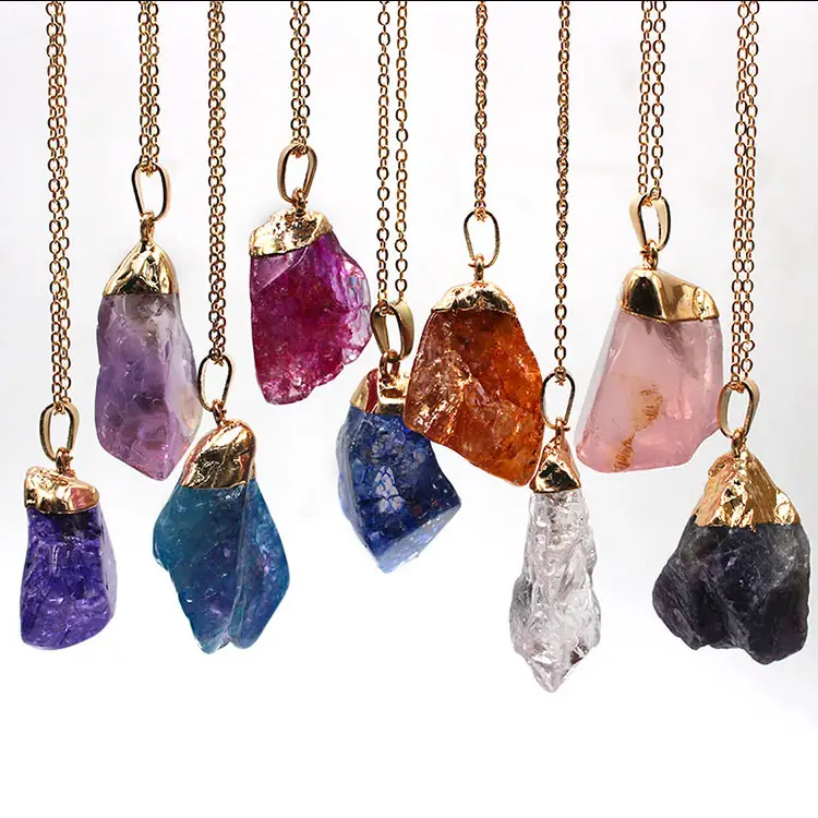 Irregular Original Stone Necklace Pendant DIY Big Raw Quartz Crystal Pendant Colorful Natural Healing Stone Pendant for Women