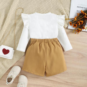 Ensembles de vêtements pour fillettes avec lettres imprimées, sweat-shirts en coton + shorts, tenues décontractées d'été - Product Image 6