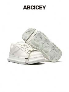 Baskets décontractées élégantes pour femmes, noires et blanches, avec plateforme épaisse, talon surélevé, lacets, bout carré, tige en PU - Product Image 5