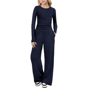 Ensemble de vêtements pour filles, ensemble 2 pièces pour filles, tenues d'automne, ensembles de détente, haut à manches longues plissé, pantalon large, ensemble de survêtement - Product Image 6