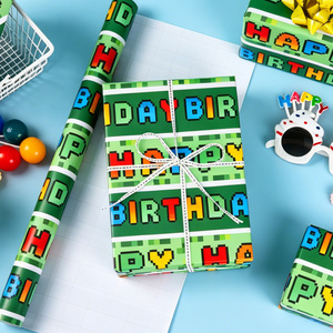 Birthday Wrapping <b>Paper</b> <b>Roll</b> Colorful Pixel Style Happy Birthday Gift <b>Wrap</b> <b>Paper</b> with Green Stripe for Kids Boys Girls Birthday - Product Image 2