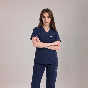 Ensembles d'uniformes médicaux unisexes confortables, blouses d'infirmière à col en V et manches courtes, pantalon jogger avec cordon de serrage à la taille, vente en gros - Product Image 2