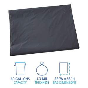 Bolsas Industriales para Basura Boardwalk de 60 Galones, 1.3 Mil, 38 x 58, Grises, 100 por Caja, Baja Densidad Lineal para Residuos Domésticos - Product Image 1