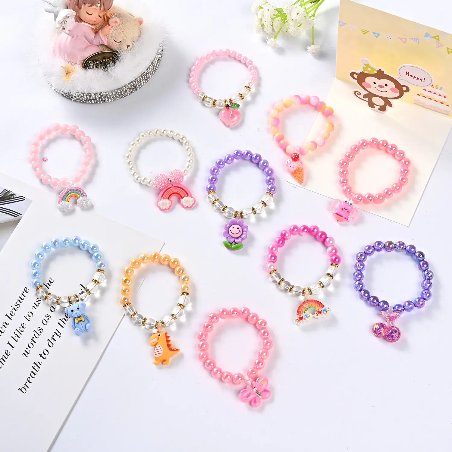 Wholesale Cartoon Animal Charm Bracelet Girls Little Princess Style Jewelry Pearl Bead Bracelets For Children