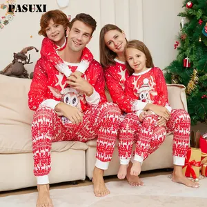 PASUXI Christmas Pajamas Mommy and Me Elk Print Family Pajamas Matching Set Suits Father Mother Kids Homewear Sleepwear Clothes