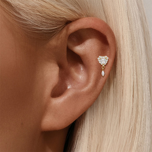 18K Gold Single Piece Irregular 925 <b>Heart</b> Series Zircon Piercing <b>Earring</b> - Product Image 3