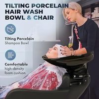 Unité de lavage de cheveux professionnelle pour barbier avec bac inclinable en porcelaine noire, lit de shampoing pour salon
