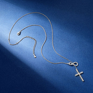 925 Plata corte redondo 2,5mm y 1,8mm y 1,7mm y 1,5mm y 1mm moissanita Y Lariat infinito collar fe esperanza amor Cruz colgante collar - Product Image 5