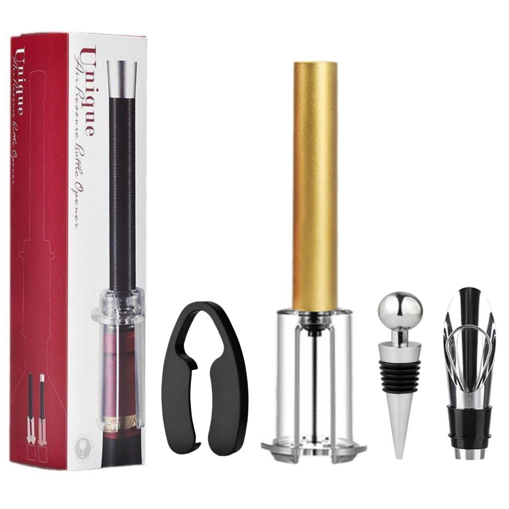 Ouvre-bouteille à pression d'air abs en or, bouchon à vin, ensemble de 4 pièces