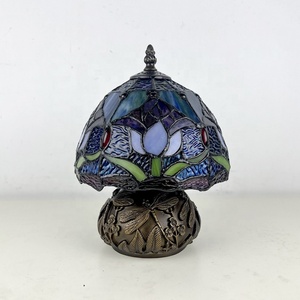 LongHuiJing 8 Inch Scandinavian Style Blue Stained Glass Dome Shade AC Powered <b>Bedside</b> & Reading Table Lamp - Product Image 5