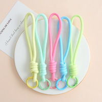 Porte-clés tressé coloré tendance, style esthétique Ins, breloque de téléphone, dragonne courte tressée pour sacs à main de filles, vente en gros