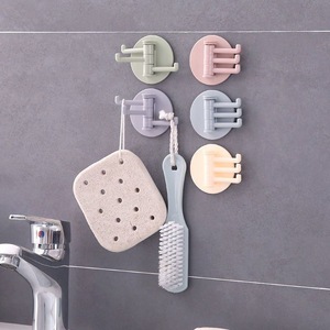 Three Branch Swivel <b>Hook</b> Adhesive Wall Mounted Punch Free For Bathroom <b>Kitchen</b> Dormitory Storage <b>Hooks</b> Round Shape - Product Image 1