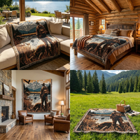 Tapisserie murale rétro tissée représentant un chasseur de montagne, peut également servir de couverture d'extérieur.