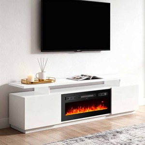 Meuble <span class=keywords><strong>TV</strong></span> 71'' avec espace de rangement en option, noir et blanc, console multimédia, foyer électrique pour salon - Product Image 1