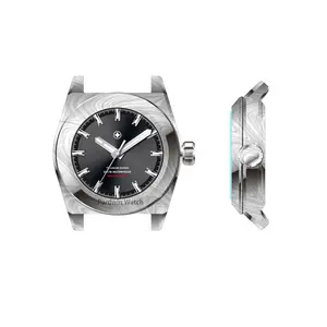 Customized Damascus Steel Watch Diving Damascus Watch Case For Men Luminous Markers On Dial Men Wrist Watch Damascus Steel