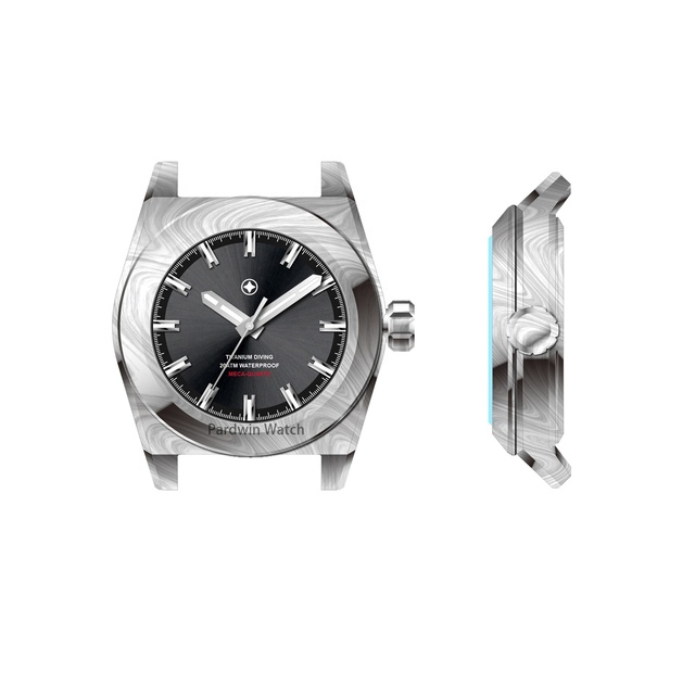 Customized Damascus Steel  Watch Diving Damascus Watch case for Men  Luminous Markers on Dial Men Wrist Watch Damascus Steel