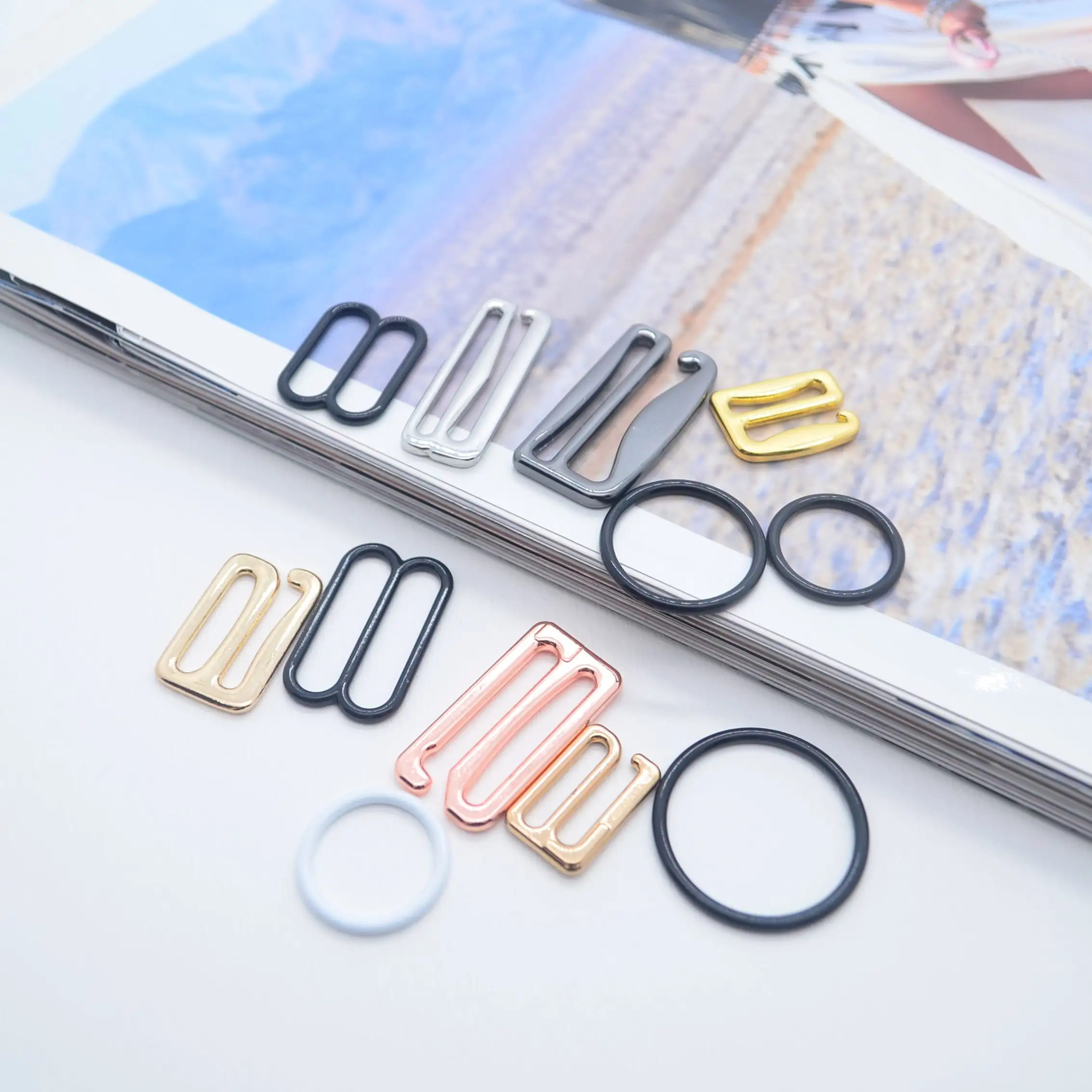 Penyesuai pakaian renang klip cincin penggeser Bra kait dan aksesori Bra mata pakaian dalam wanita ramah lingkungan OEM logam kualitas tinggi