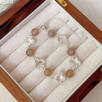 Bracelet ajustable pour femme en or ton or avec trèfle à quatre feuilles, cristal naturel, bracelets tendance, bijoux superposés, cadeau