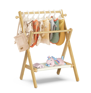 <strong>Mini</strong> Closet Clothes Rack Baby Shower Rack Baby Shower Pets Dolls Baby Clothes Rack with Storage Shelf &amp; Double Rods - Product Image 1